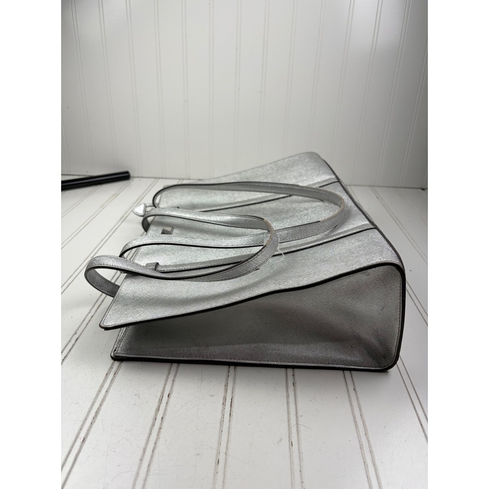 Kate Spade Vintage Silver Metallic Saffiano Leather Kenzie Shoulder Bag Purse - Picture 14 of 15
